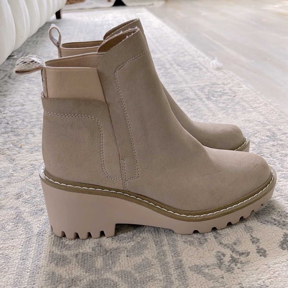 Nicole Miller wedge bootie heel beige